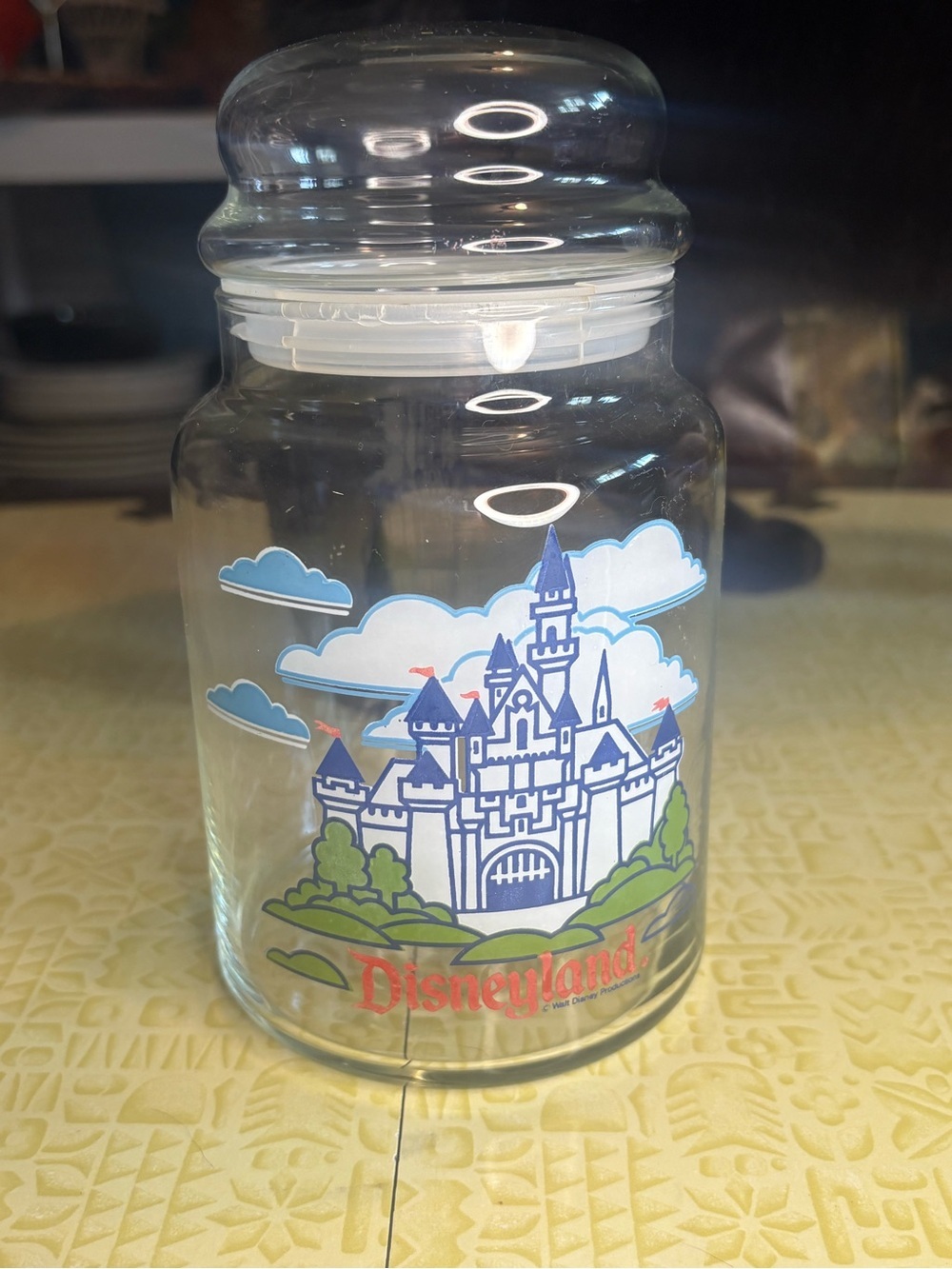 Vintage Disneyland Glass Canister with Castle Graphic